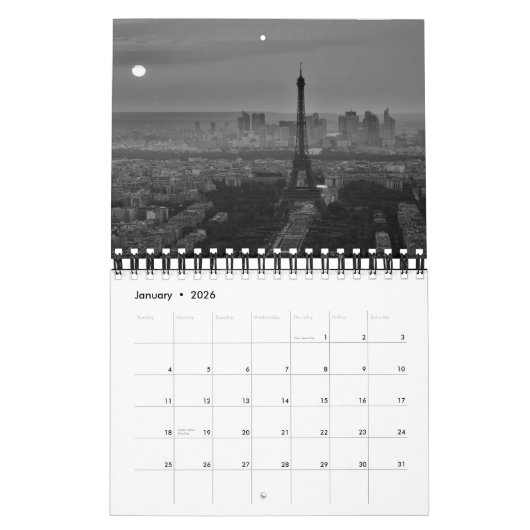 Black & White Paris Eiffel Tower Kalender (Jan 2026)