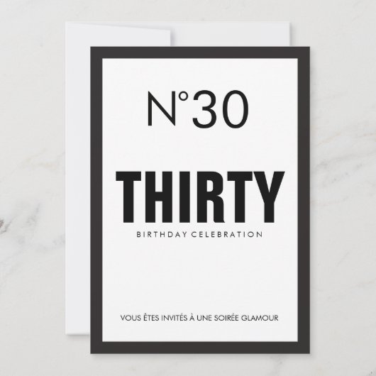 Black & White PARIS Thema 30. Geburtstag Party Einladung (Rückseite)