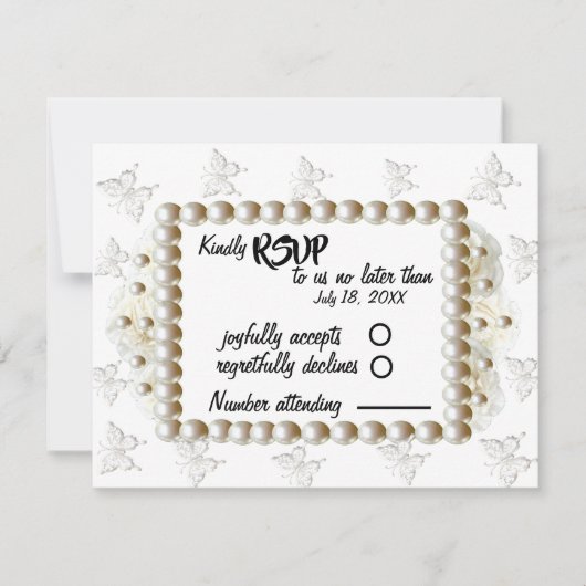 Black $ White Pearl Butterfly RSVP Card (Vorderseite)