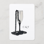 Black & White Pearl Champagne Glass Wedding Begleitkarte (Rückseite)