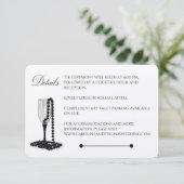 Black & White Pearl Champagne Glass Wedding Begleitkarte (Stehend Vorderseite)