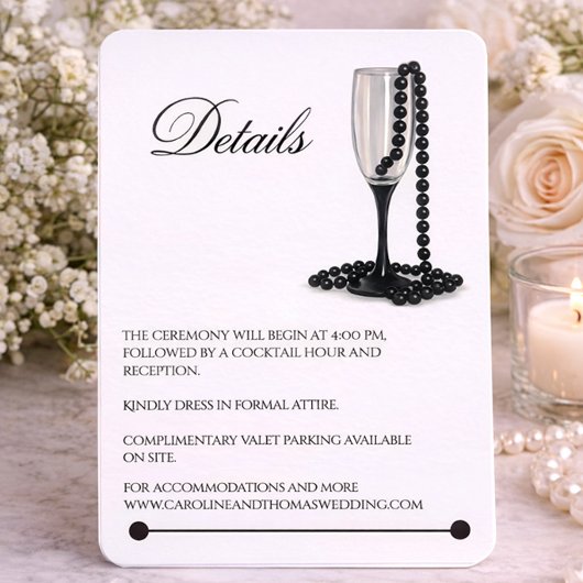 Black & White Pearl Champagne Glass Wedding Begleitkarte