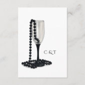 Black & White Pearl Champagne Glass Wedding Begleitkarte (Rückseite)