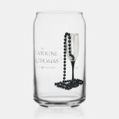Black & White Pearl Champagne Glass Wedding Dosenglas (Rückseite)