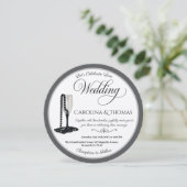 Black & White Pearl Champagne Glass Wedding Einladung (Stehend Vorderseite)