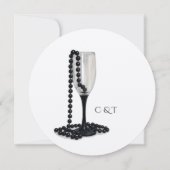 Black & White Pearl Champagne Glass Wedding Einladung (Rückseite)