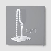 Black & White Pearl Champagne Glass Wedding Gästebuch (Rückseite)