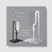 Black & White Pearl Champagne Glass Wedding Gästebuch (Vorderseite)