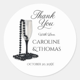 Black & White Pearl Champagne Glass Wedding Runder Aufkleber