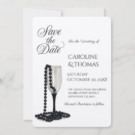 Black & White Pearl Champagne Glass Wedding Save The Date