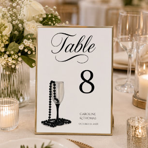 Black & White Pearl Champagne Glass Wedding Tischnummer