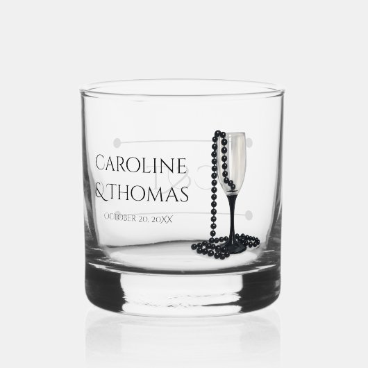 Black & White Pearl Champagne Glass Wedding Whiskyglas (Rückseite)