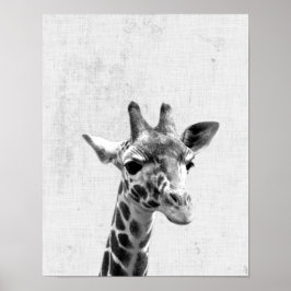 Black & White Peekaboo Giraffe Minimalistisches Ki Poster