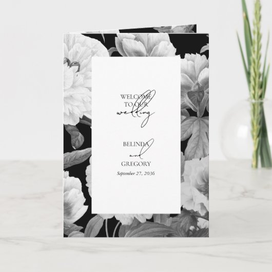 Black & White Peonies Hochzeitsorden Programm (Vorderseite)