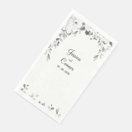 Black & White Peony Greenerity Vine Wedding Serviette (Ecke)