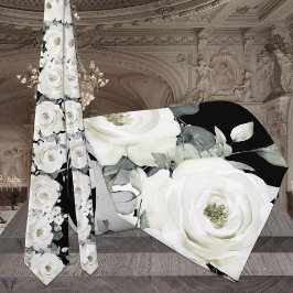 Black & White Peony Greenerity Wedding Krawatte