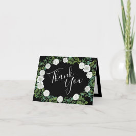 Black & White Peony Rose Floral Danke Cards