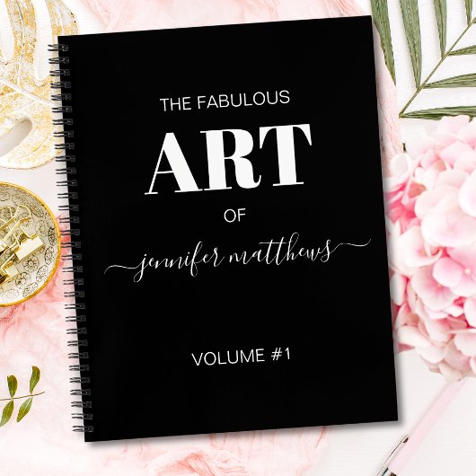 Black White Personalized Script Name Sketchbook Notizblock