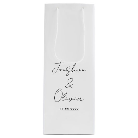 Black & White Personalized Wedding Party Wine Bag Geschenktüte Für Weinflaschen (Vorderseite)