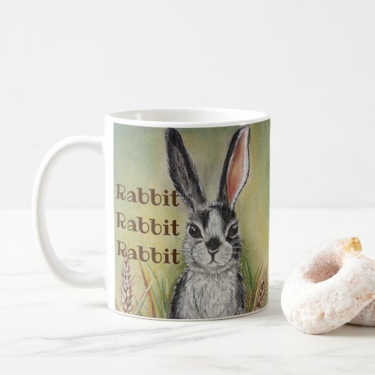 Black & White Pet Bunny Rabbit Viel Glück Wish Kaffeetasse (Mit Donut)
