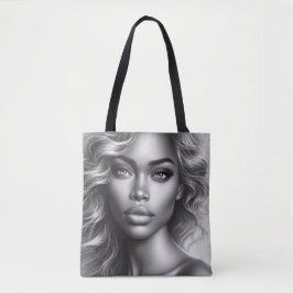 Black + White Photo of a Woman on Reusable Grocery Tasche