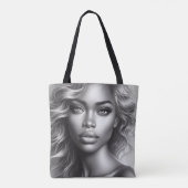 Black + White Photo of a Woman on Reusable Grocery Tasche (Rückseite)
