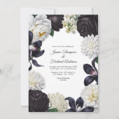 Black & White Photo/QR Code Floral Wedding Einladung (Vorderseite)