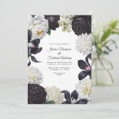 Black & White Photo/QR Code Floral Wedding Einladung (Stehend Vorderseite)