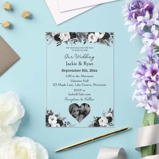 Black & White Photo Template Botanical Translucent Acryleinladungen (In Situ (Hochzeit))
