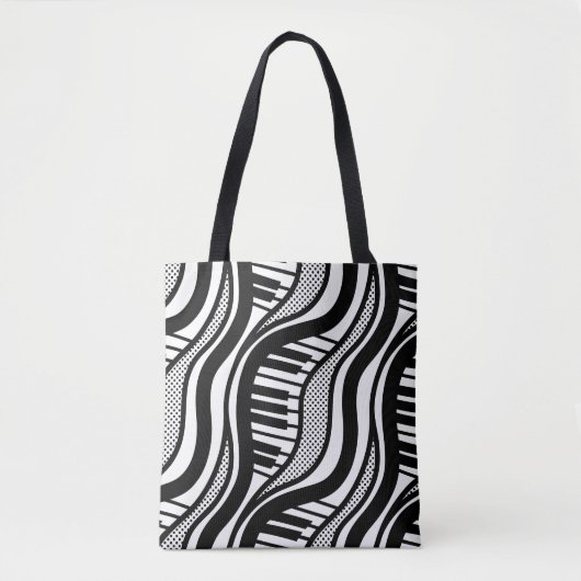 Black & White Piano Musik Polka Dot Tote Tasche (Vorderseite)