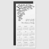 Black White Pine Branch Botanical Calendar 2026 Magnetkarte (Vorne/Hinten)