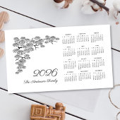 Black White Pine Branch Botanical Calendar 2026 Magnetkarte