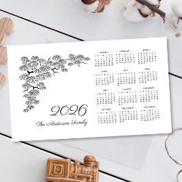 Black White Pine Branch Botanical Calendar 2026 Magnetkarte