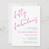 Black White Pink 50 and Fabulous Birthday Minimal Einladung (Vorderseite)