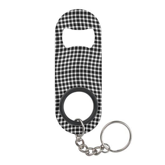 Black White Plaid Checker Seamless Pattern Mini Flaschenöffner (Rückseite)