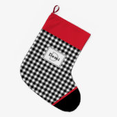 Black & White Plaid Toe Trim Monogram Großer Weihnachtsstrumpf (Vorderansicht (hängend))