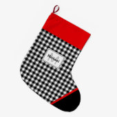 Black & White Plaid Toe Trim Monogram Großer Weihnachtsstrumpf (Vorderansicht (hängend))