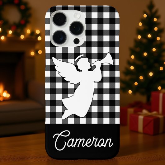 Black & White Plaid with Angel Custom Name Case-Mate iPhone Hülle