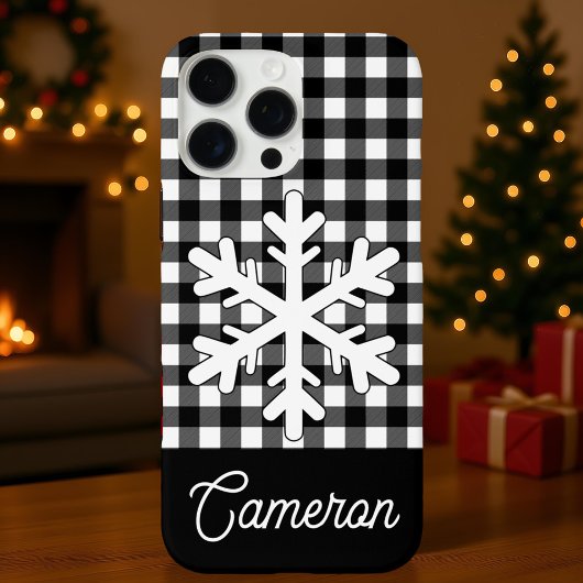 Black & White Plaid with Snowflake Custom Name Case-Mate iPhone Hülle