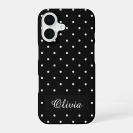 Black & White Polka Dot Custom Name iPhone 16 Hülle