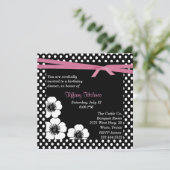 Black & White Polka Dot Geburtstag Einladung (Stehend Vorderseite)