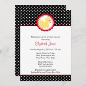 Black & White Polka Dots Duck Babydusche Einladung (Vorne/Hinten)