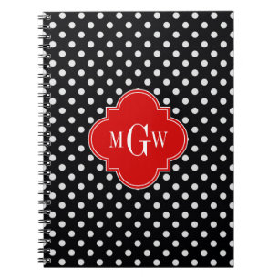 Black White Polka Dots Red Quatrefoil 3 Notizblock
