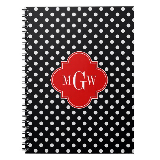 Black White Polka Dots Red Quatrefoil 3 Notizblock (Vorderseite)