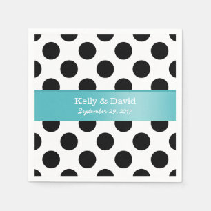 Black & White Polka Dots Türkis Ribbon Wedding Serviette
