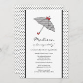 Black & White Polka Dots Umbrella Baby Dusche Einladung (Vorne/Hinten)