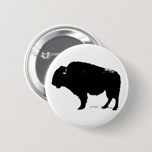 Black & White Pop Art Büffalo Bison Button (Vorne & Hinten)