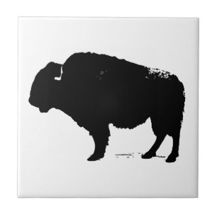 Black & White Pop Art Büffalo Bison Fliese