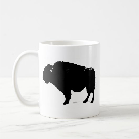 Black & White Pop Art Büffalo Bison Kaffeetasse (Links)