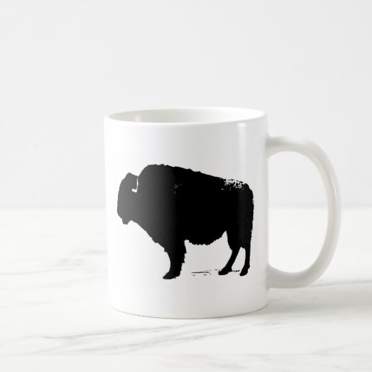 Black & White Pop Art Büffalo Bison Kaffeetasse (Rechts)